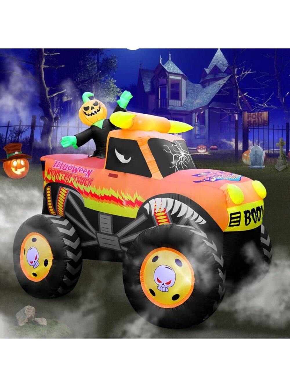 Giant 8FT Halloween Inflatable Pumpkin Monster Truck - Spooky Outdoor Decor